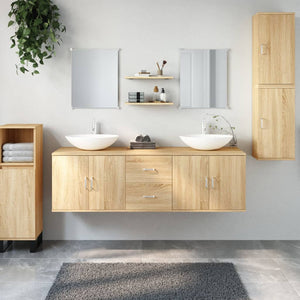 vidaXL 7-Piece Bathroom Furniture Set Oak Look Engineered Wood