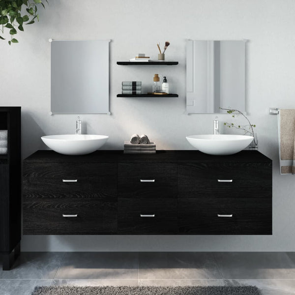 vidaXL 5-Piece Bathroom Furniture Set Black Engineered Wood