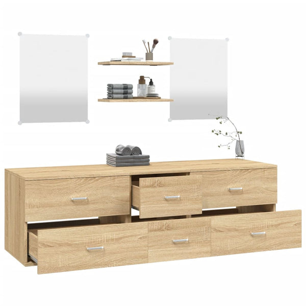 vidaXL 5-Piece Bathroom Furniture Set Oak Look Engineered Wood