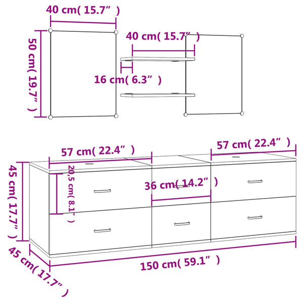 vidaXL 5-Piece Bathroom Furniture Set Oak Look Engineered Wood