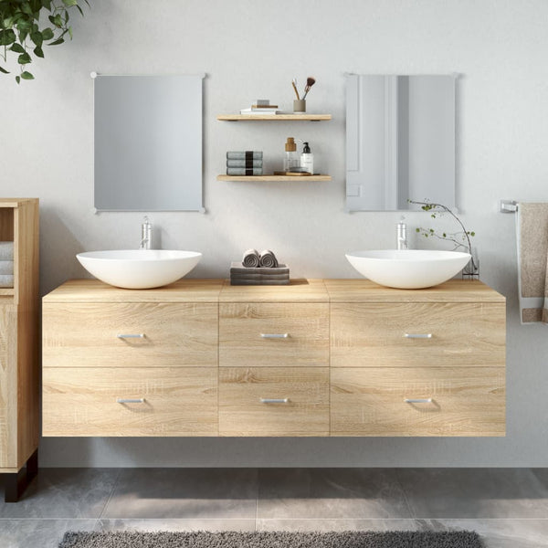 vidaXL 5-Piece Bathroom Furniture Set Oak Look Engineered Wood