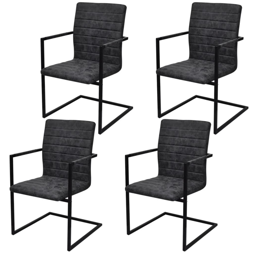 vidaXL Cantilever Chairs 4 pcs Black Faux Leather