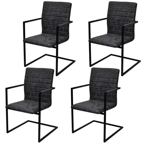 vidaXL Cantilever Chairs 4 pcs Black Faux Leather