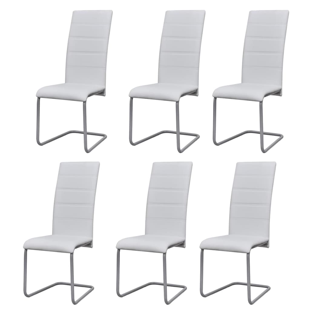 vidaXL Cantilever Chairs 6 pcs. White Faux Leather