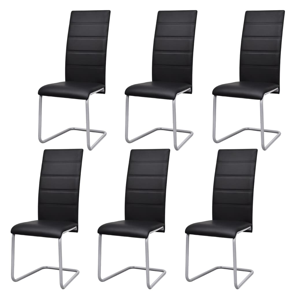 vidaXL Cantilever Chairs 6 pcs Black Faux Leather