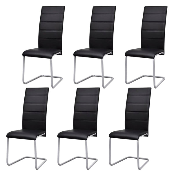 vidaXL Cantilever Chairs 6 pcs Black Faux Leather