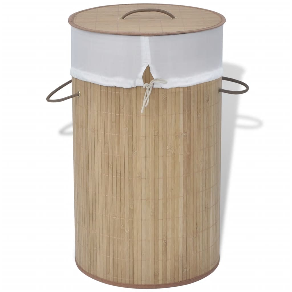 vidaXL Round Bamboo Laundry Basket Natural