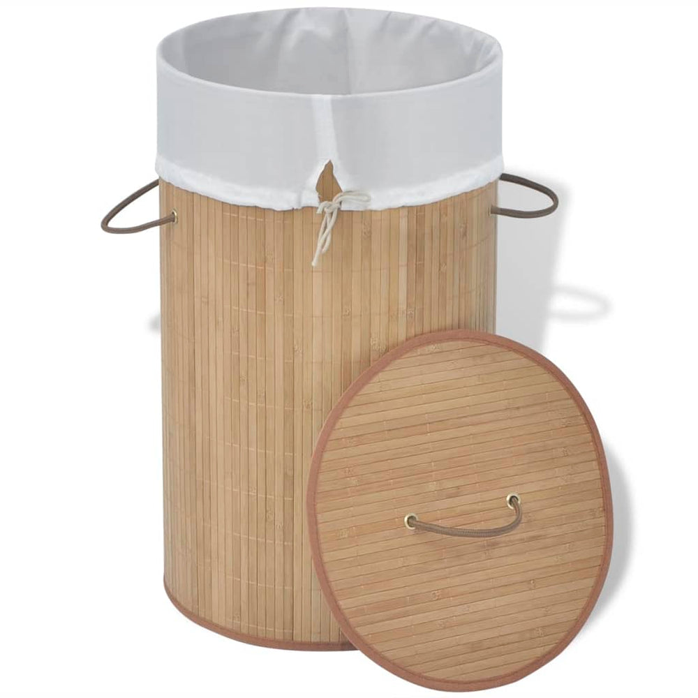 vidaXL Round Bamboo Laundry Basket Natural