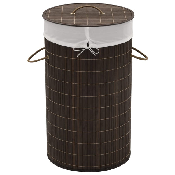vidaXL Bamboo Laundry Basket Round Dark Brown