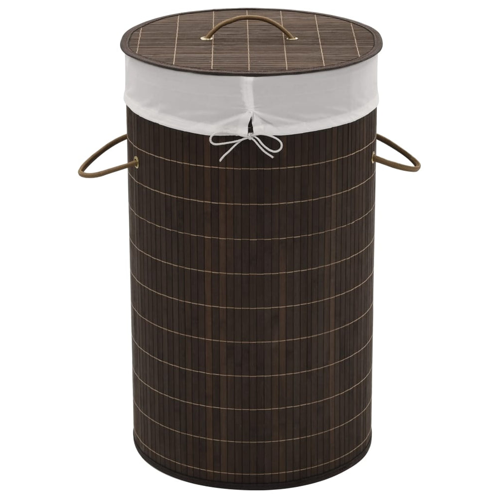 vidaXL Bamboo Laundry Basket Round Dark Brown
