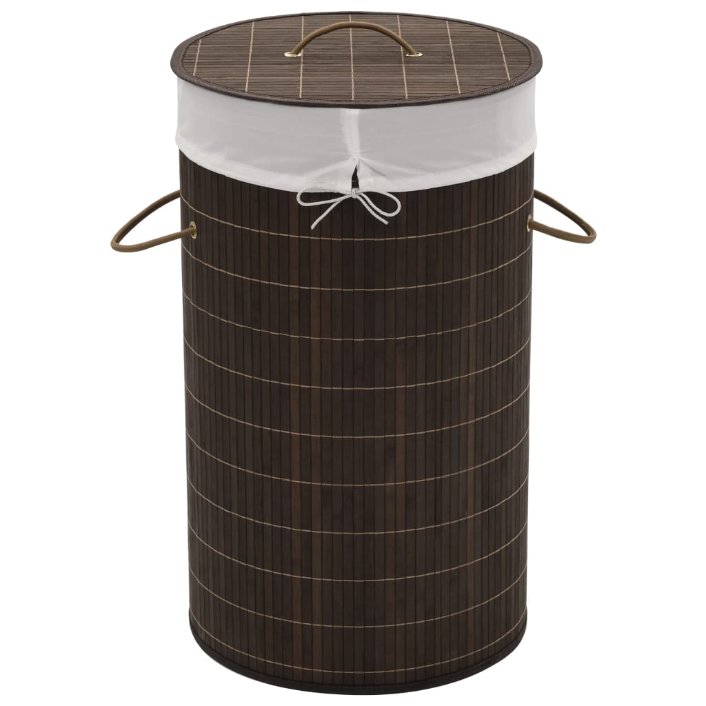 vidaXL Bamboo Laundry Basket Round Dark Brown