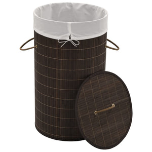 vidaXL Bamboo Laundry Basket Round Dark Brown