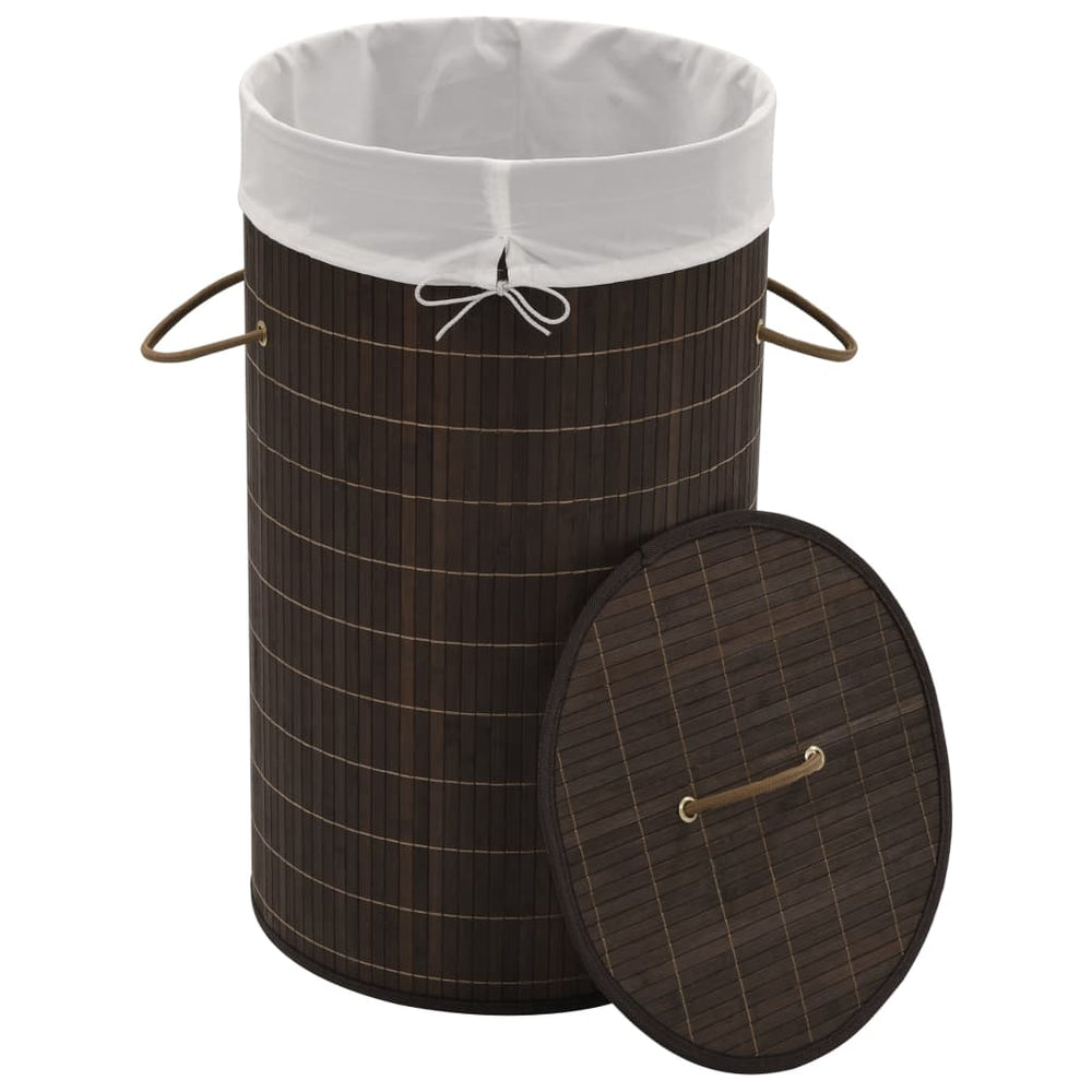 vidaXL Bamboo Laundry Basket Round Dark Brown