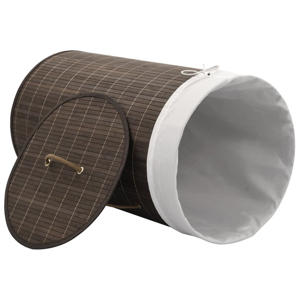vidaXL Bamboo Laundry Basket Round Dark Brown