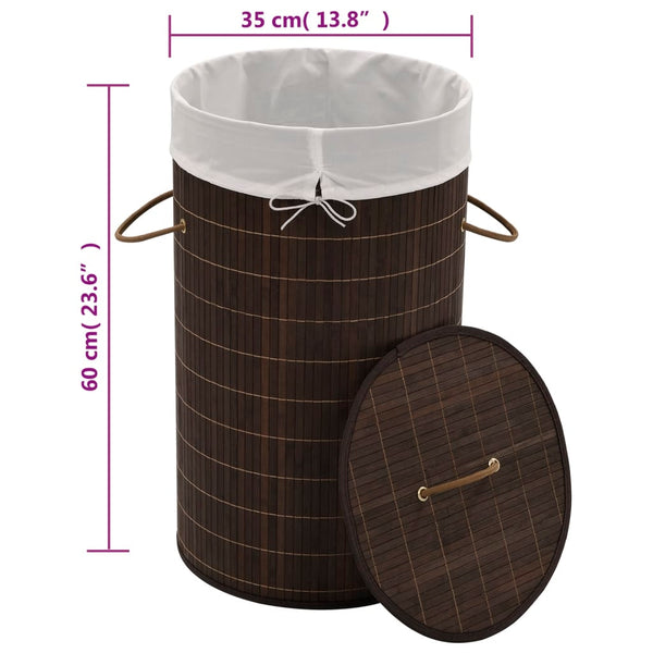 vidaXL Bamboo Laundry Basket Round Dark Brown