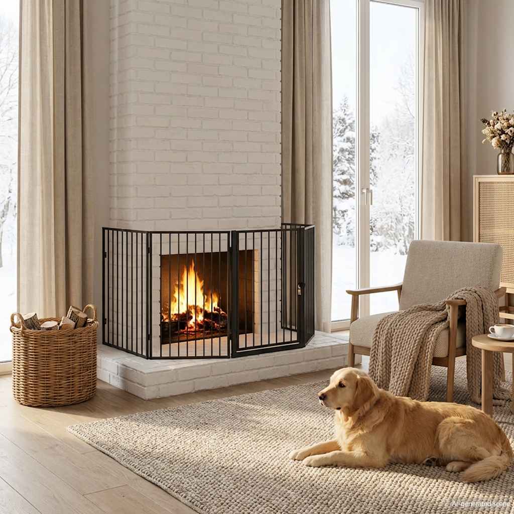 vidaXL Fireplace Safety Screen for Pets Steel Black