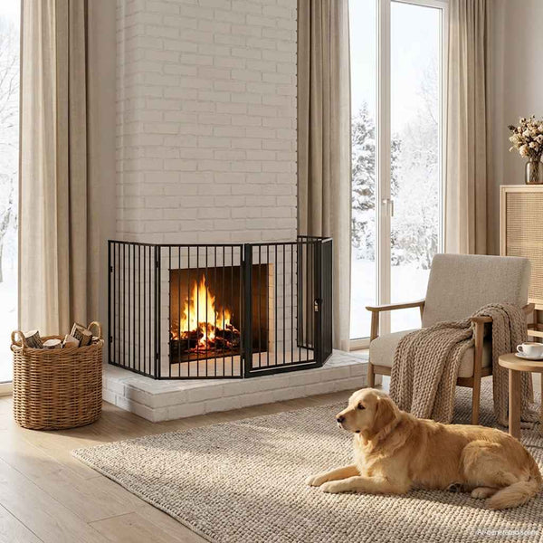 vidaXL Fireplace Safety Screen for Pets Steel Black