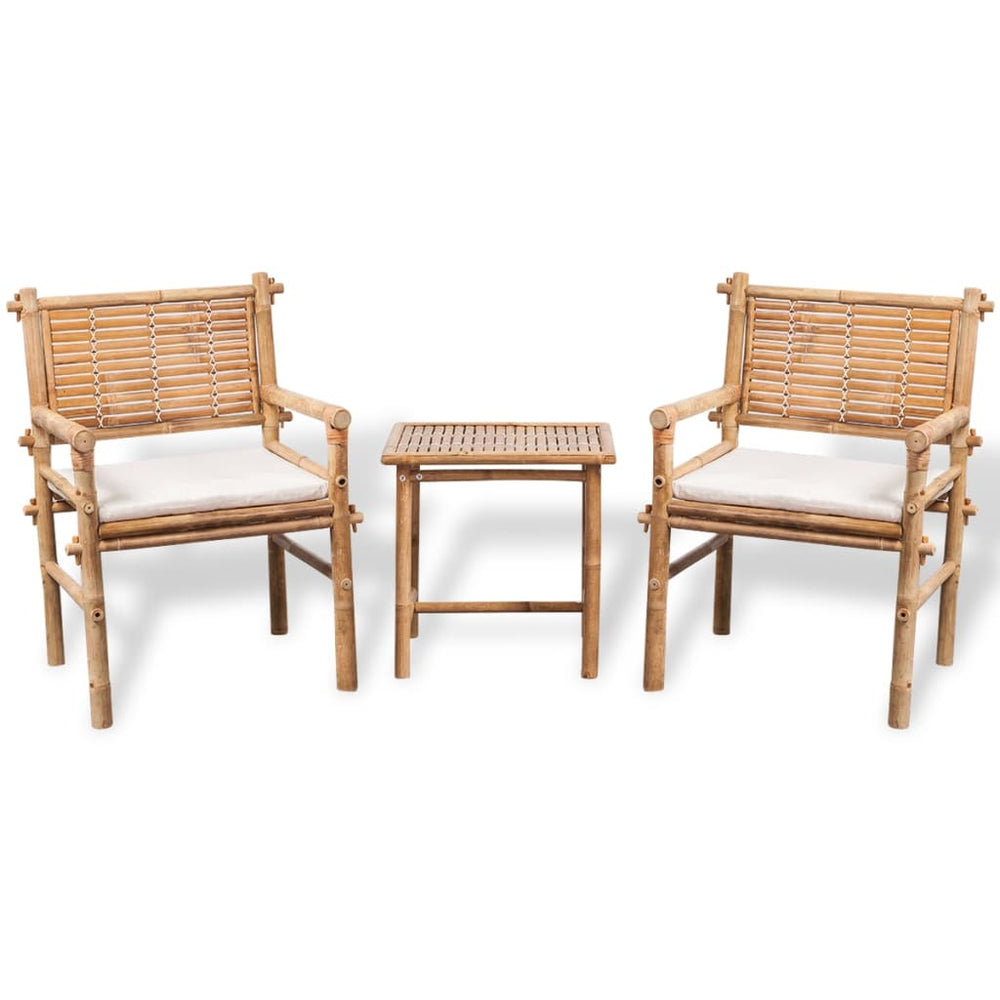 3-tlg. Bambus Bistro-Set mit Auflagen