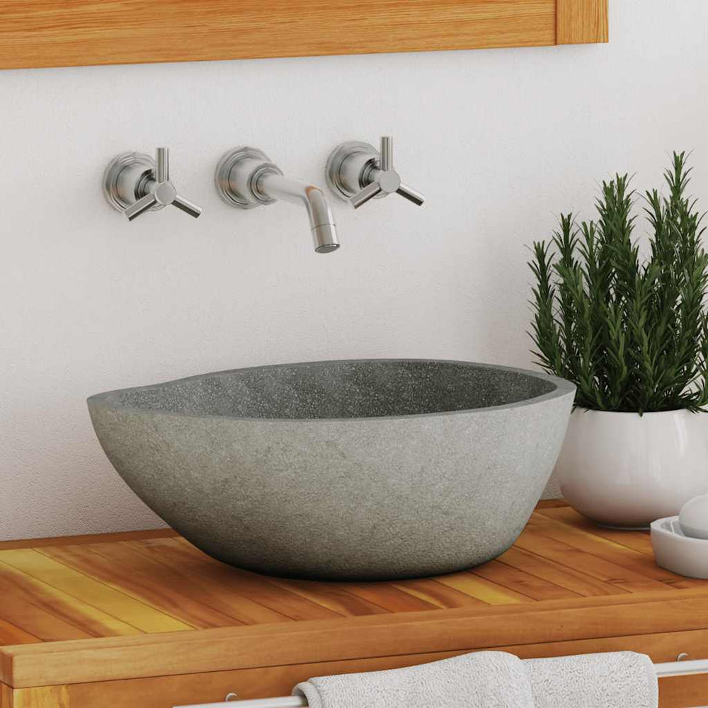 vidaXL Oval River Stone Sink (37-46)x(29-36) cm