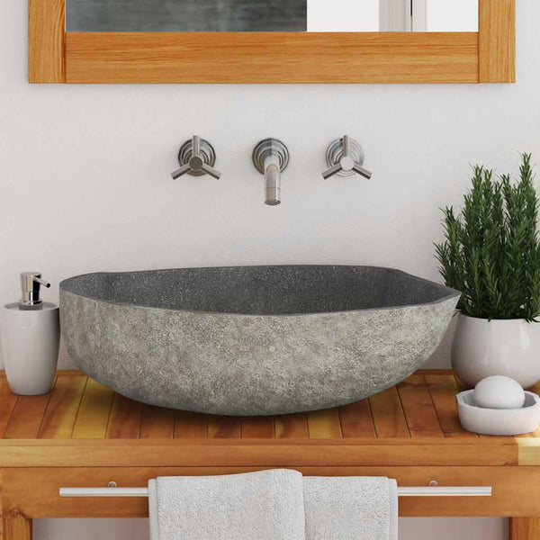 vidaXL Oval River Stone Sink (45-53)x(34-41) cm