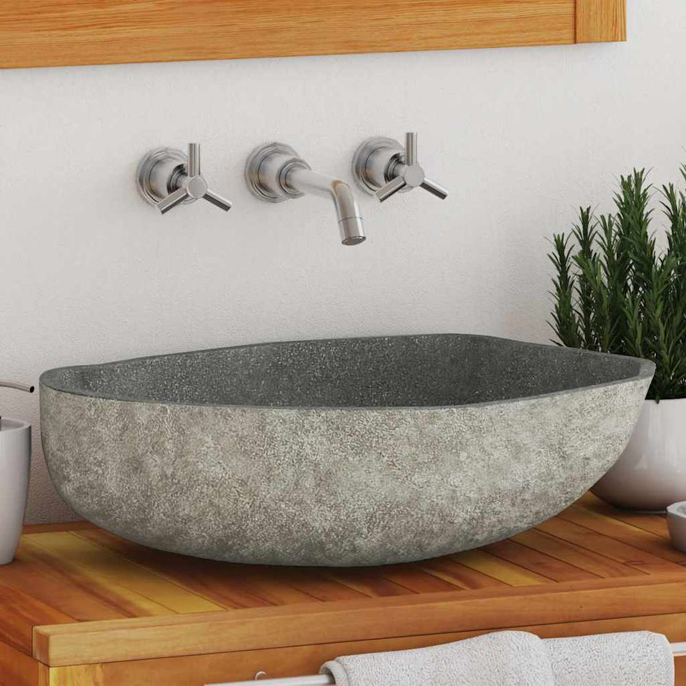 vidaXL Oval River Stone Sink (45-53)x(34-41) cm