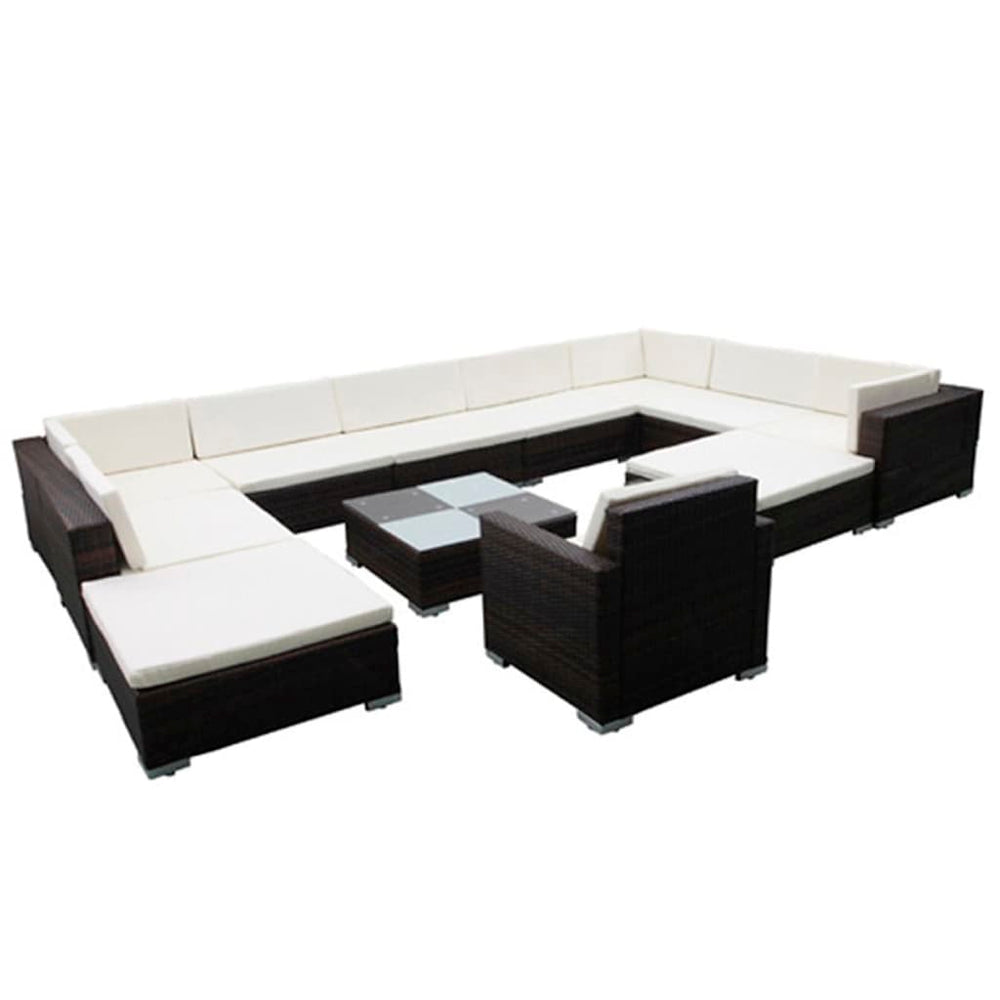 vidaXL 12-Piece Garden Lounge Set with Cushions Poly Rattan Black