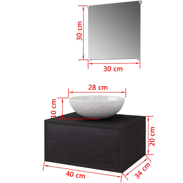 vidaXL 3-Piece Bathroom Furniture Set with Sink Black