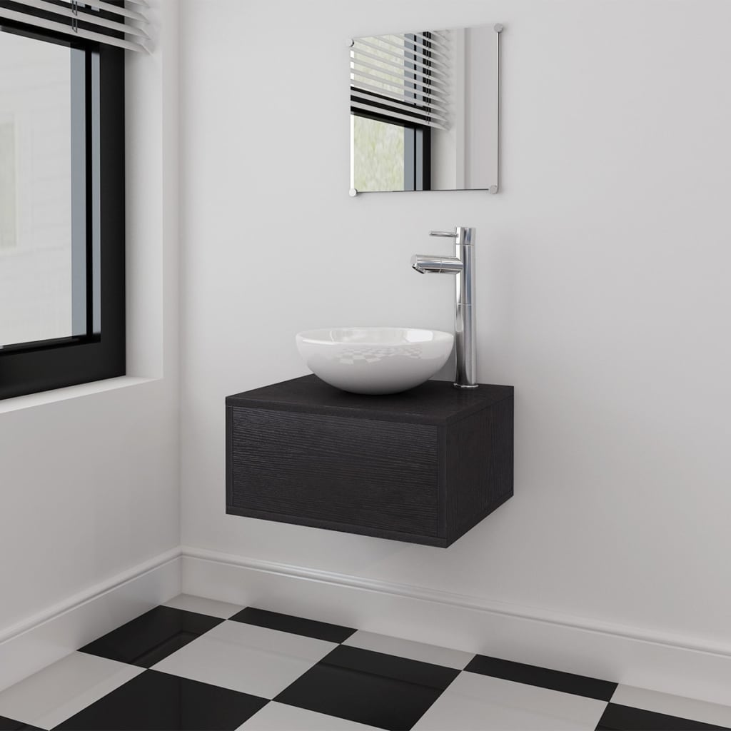 vidaXL 3-Piece Bathroom Furniture Set with Sink Black