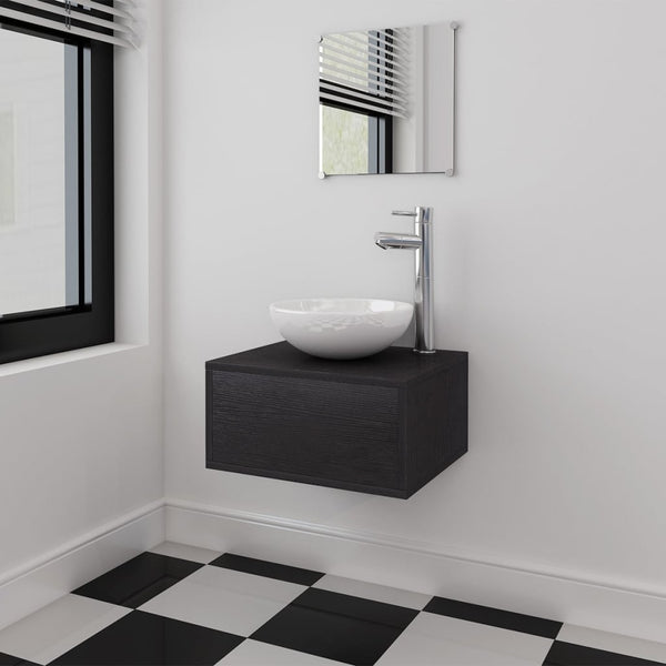 vidaXL 3-Piece Bathroom Furniture Set with Sink Black