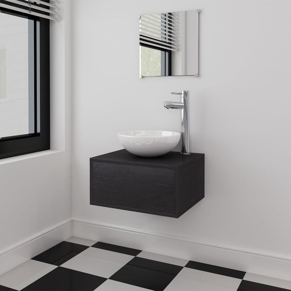 vidaXL 3-Piece Bathroom Furniture Set with Sink Black