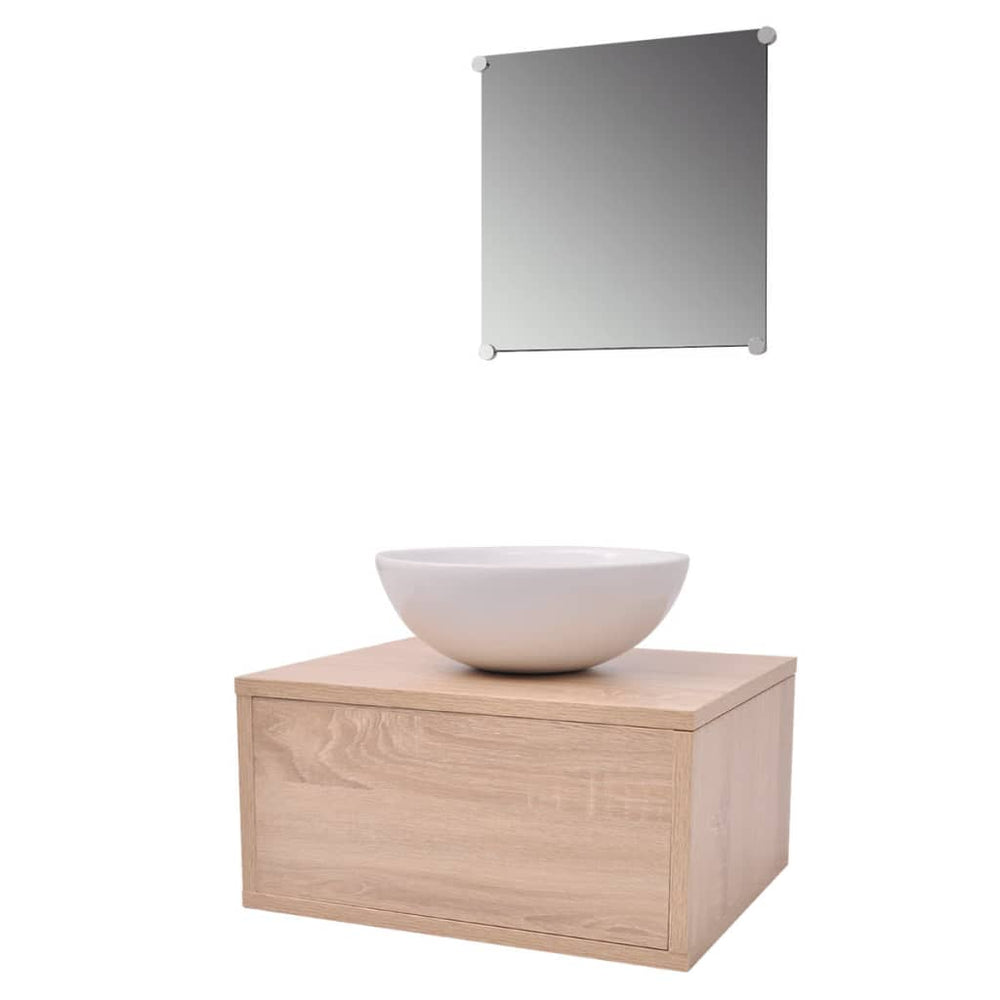 vidaXL 3-Piece Bathroom Furniture and Sink Set Beige