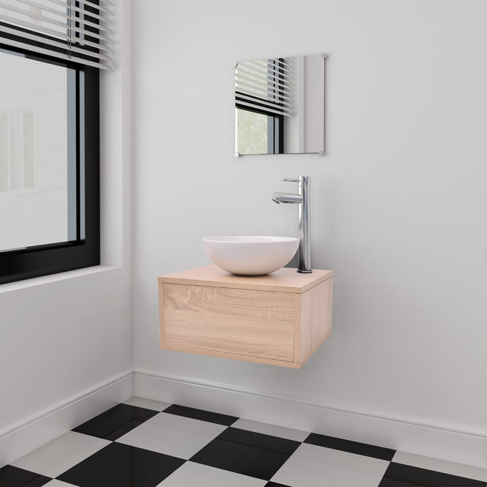 vidaXL 3-Piece Bathroom Furniture and Sink Set Beige