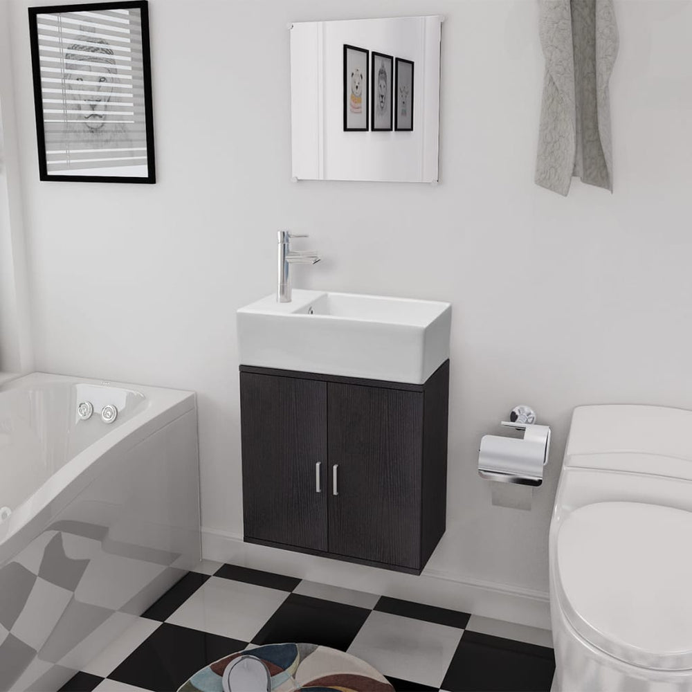 vidaXL 3-Piece Bathroom Furniture Set with Sink Black
