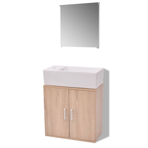 vidaXL 3-Piece Bathroom Furniture Set with Sink Beige