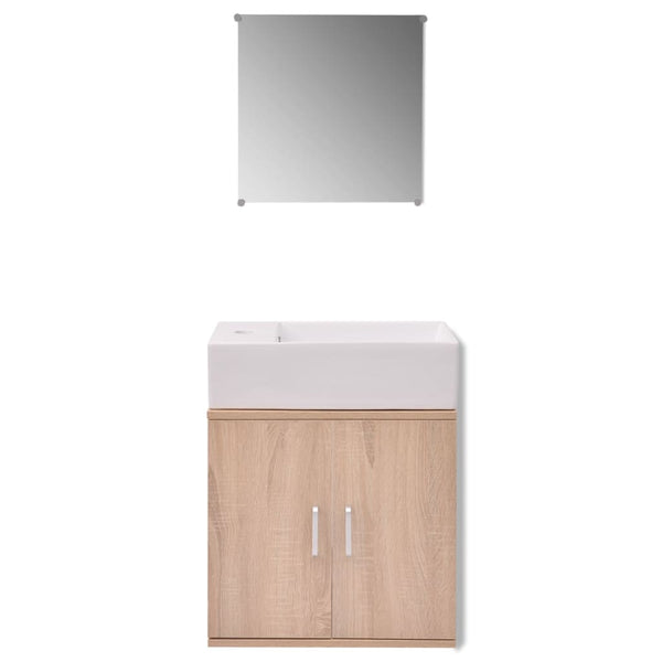 vidaXL 3-Piece Bathroom Furniture Set with Sink Beige