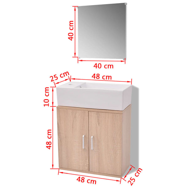 vidaXL 3-Piece Bathroom Furniture Set with Sink Beige