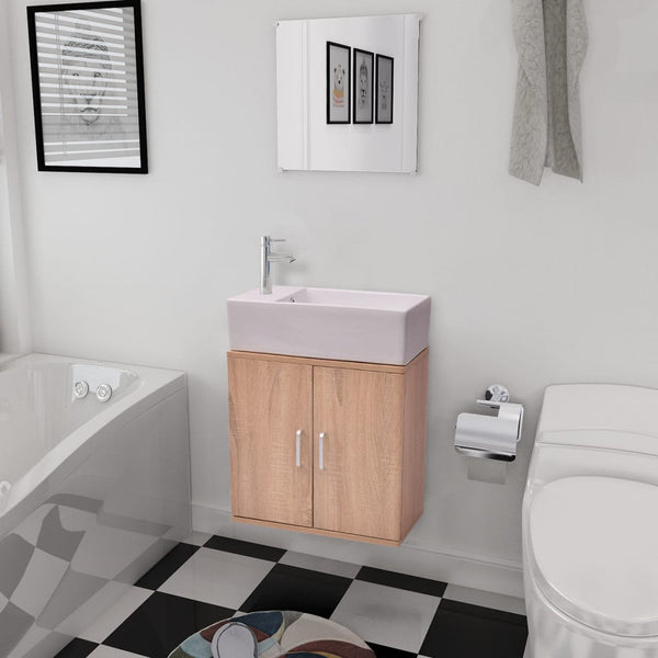 vidaXL 3-Piece Bathroom Furniture Set with Sink Beige