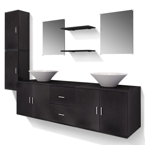 vidaXL 9-piece Bathroom Furniture and Sink Set Black