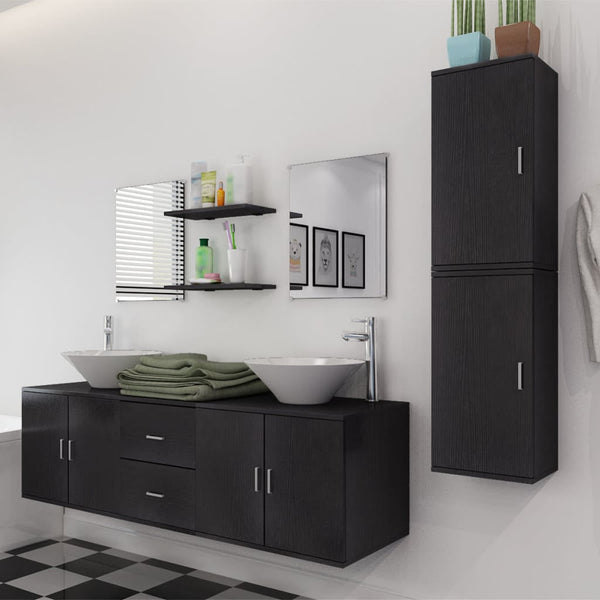 vidaXL 9-piece Bathroom Furniture and Sink Set Black