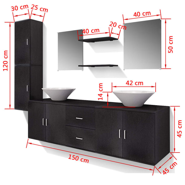 vidaXL 9-piece Bathroom Furniture and Sink Set Black