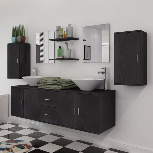 vidaXL 9-piece Bathroom Furniture and Sink Set Black