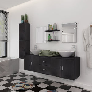 vidaXL 9-piece Bathroom Furniture and Sink Set Black