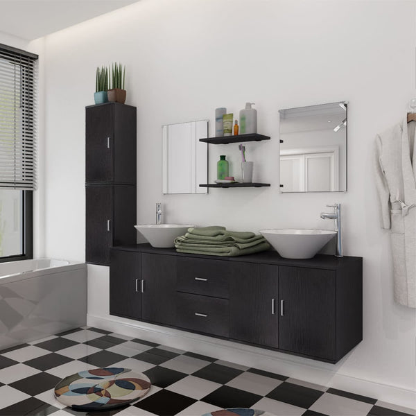 vidaXL 9-piece Bathroom Furniture and Sink Set Black