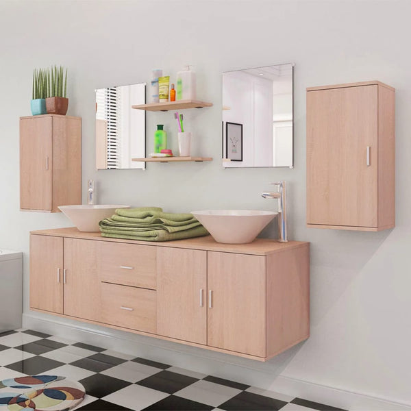 vidaXL 9-piece Bathroom Furniture and Basin Set Beige