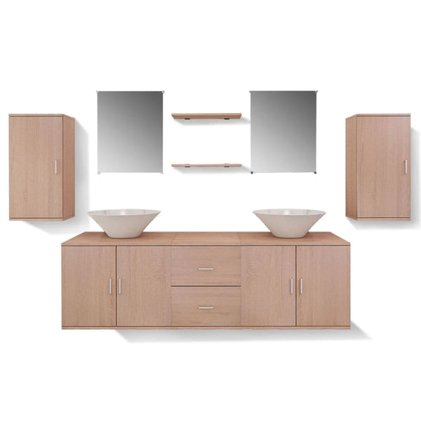 vidaXL 9-piece Bathroom Furniture and Basin Set Beige