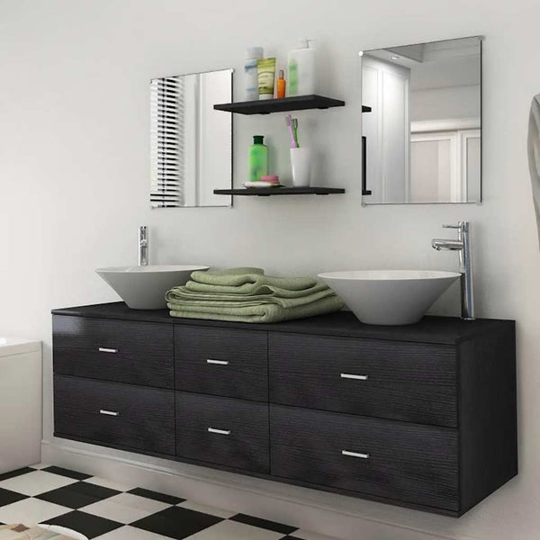 vidaXL 7-Piece Bathroom Furniture and Sink Set Black
