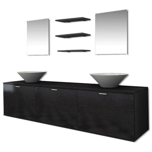 vidaXL 8-piece Bathroom Furniture and Sink Set Black