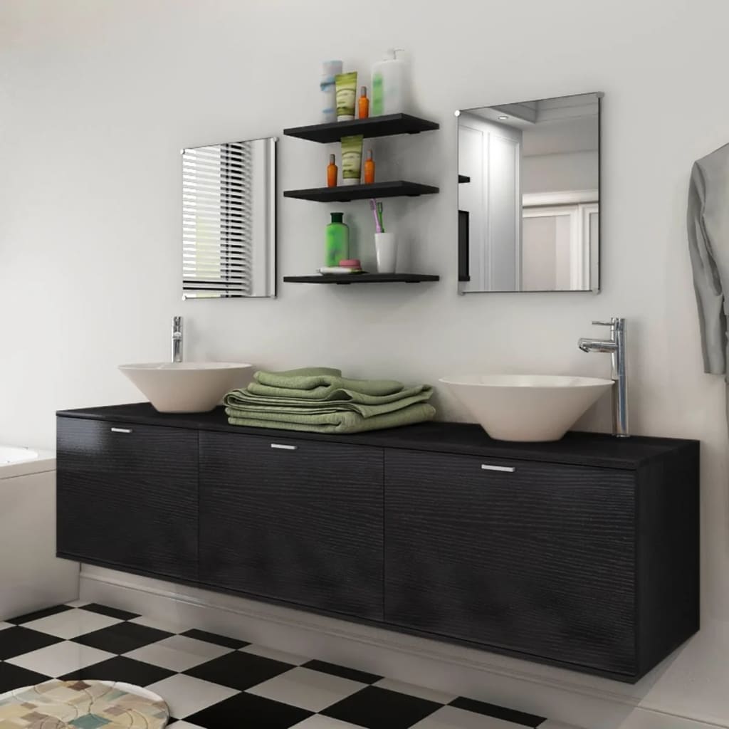 vidaXL 8-piece Bathroom Furniture and Sink Set Black