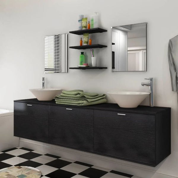 vidaXL 8-piece Bathroom Furniture and Sink Set Black