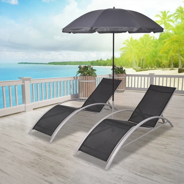 vidaXL Sun Loungers with Umbrella Aluminum Black
